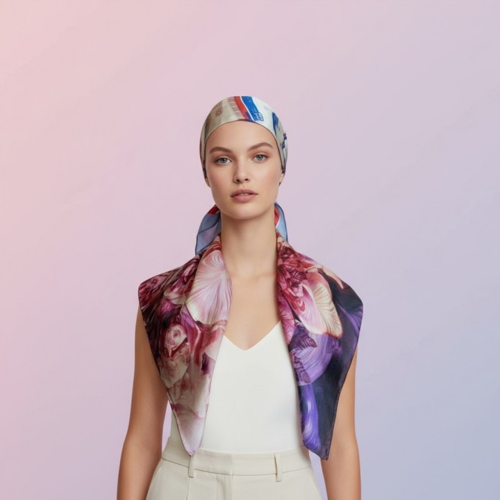 Square silk scarf- violet 65*65 cm